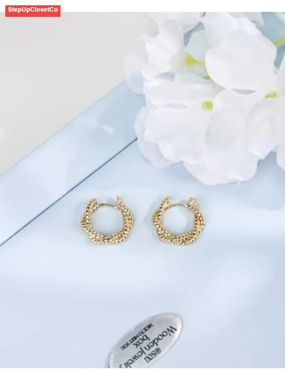 18K Gold Plated Twisted Huggie Hoop Earrings Minimalist Sleep Earrings